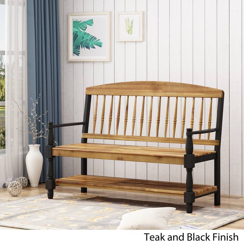 Lennon Acacia Wood Bench with Shelf by Christopher Knight Home