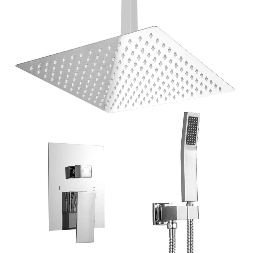 Kichae 12-Inch Ceiling Mounted Waterfall Shower System Shower Combo with Rough-in Valve Body and Trim