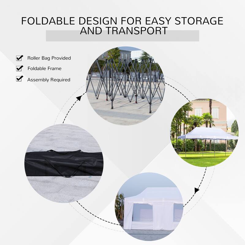 Outsunny 20' x 10' Pop Up Canopy Tent Large Outdoor Shelter with 7 Removable Zippered Sidewalls and Roller Bag