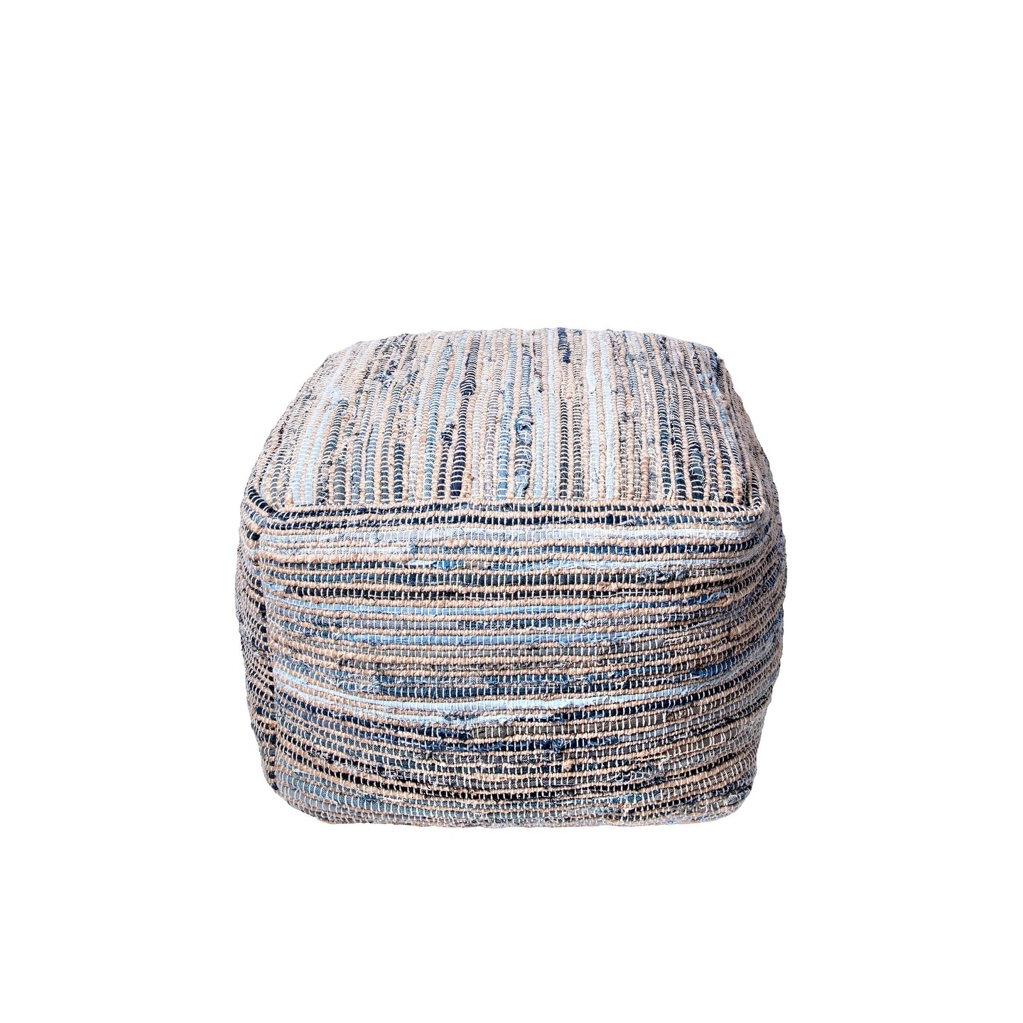 Granada Knitted Casual Denim and Jute Ottoman Pouf - Thumbnail 2