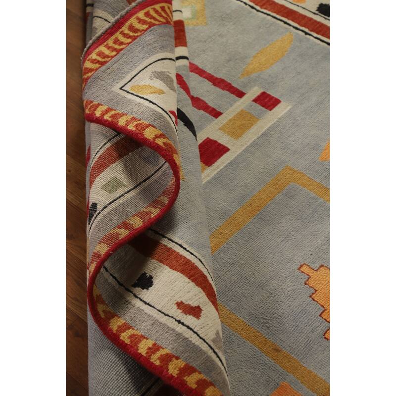 Hand Knotted Oriental 100% Wool Carpet Modern Geometric Greys & Charcoal Gabbeh Area Rug - 10' 0'' X 4' 11''