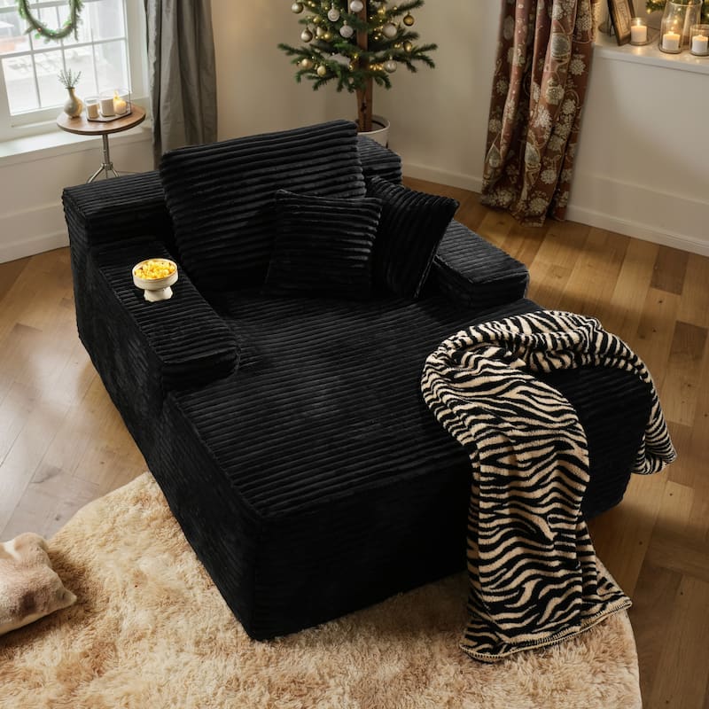 OVIOS Plush Convertible Floor Lounge Sofa - Black
