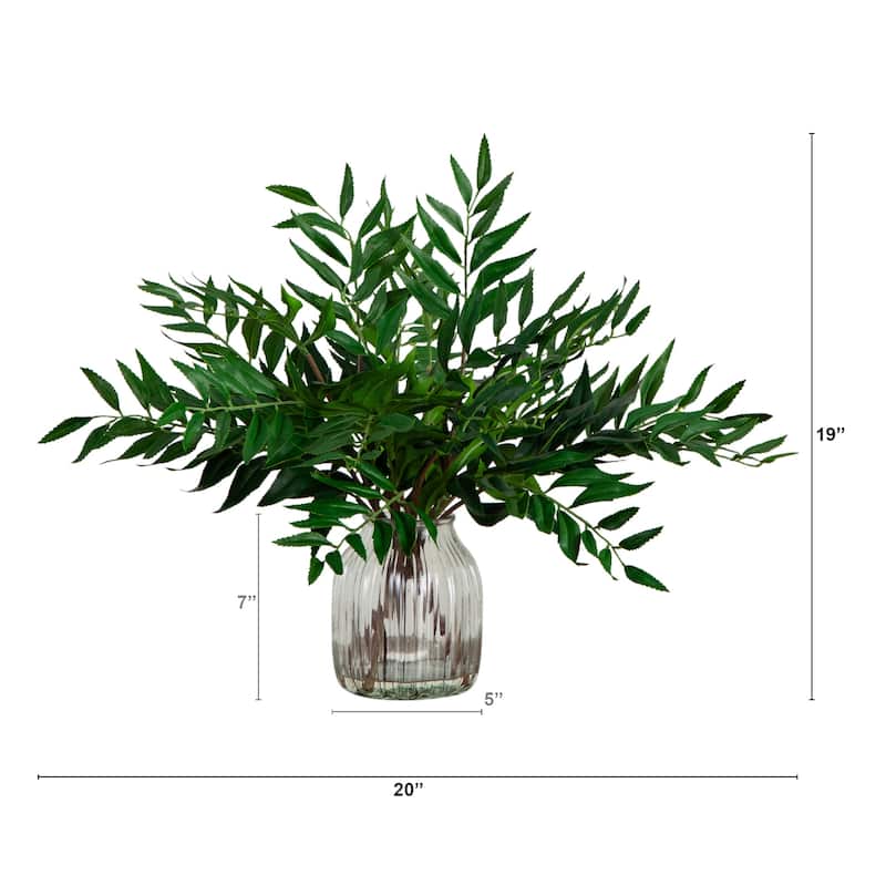 Palmate Fern Artificial Arrangement with Glass Vase - 20" - Green