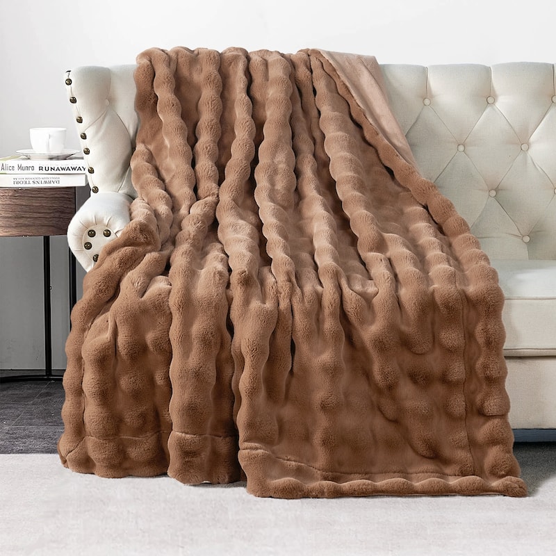 Home Soft Things Bubble Textured FauxFur Throw Cozy Soft Blankets - 50" x 60" - Taupe