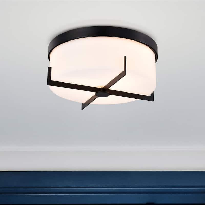 Roselle - 15 Inch Flush Mount - Matte Black with White Glass