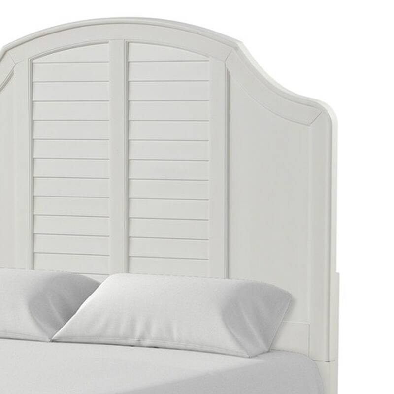 Kyna Queen Bed, Louvered Style and Scalloped Edges, Antique White Wood