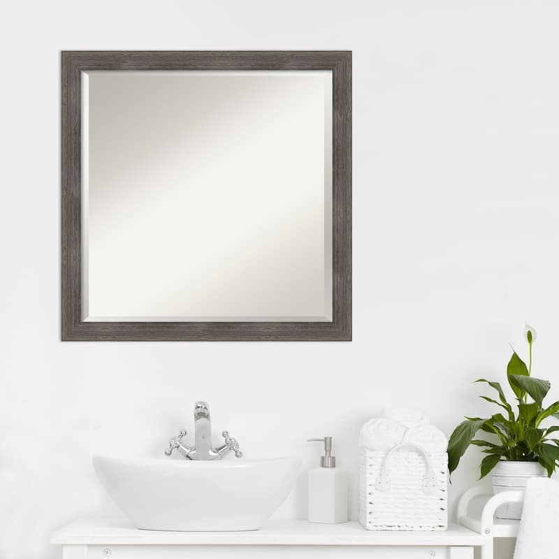 Beveled Wood Bathroom Wall Mirror - Pinstripe Lead Grey Frame - Pinstripe Lead Grey