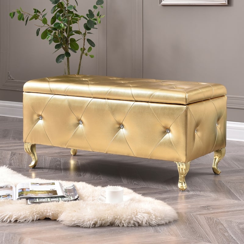 Upholstered Tufted Storage Bench - Gold