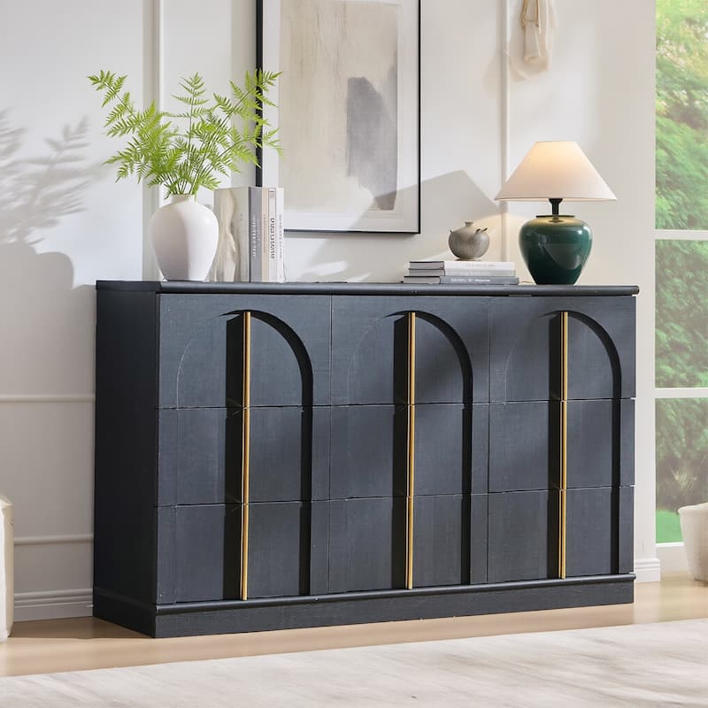 Modern Arched 9 Drawers Dresser, Wood Chest of Drawers for Living Room - Black