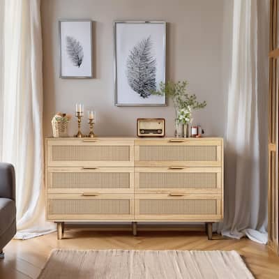 6-Drawers Rattan Buffet Storage Cabinet for Bedroom,Living Room