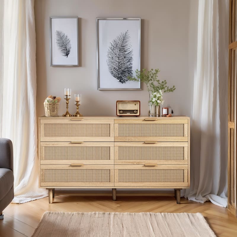 6 Rattan Drawers Storage Cabinet - Natural