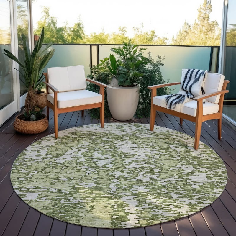Machine Washable Indoor/ Outdoor Abstract Pixels Chantille Rug - Olive - 8' x 8'