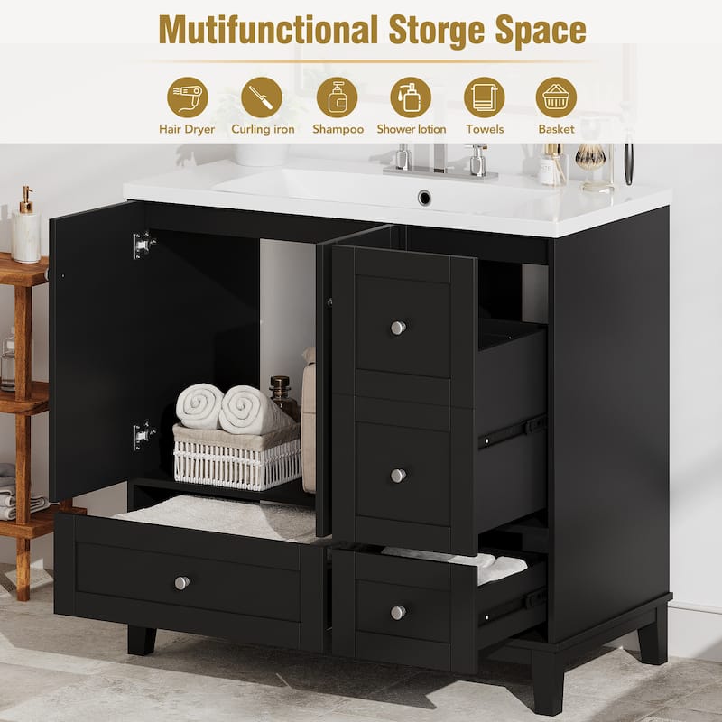 Bathroom Vanity with USB Charging, Single Basin Vanity Set with Undermount Sink, Bathroom Storage Cabinet with 3 Drawers