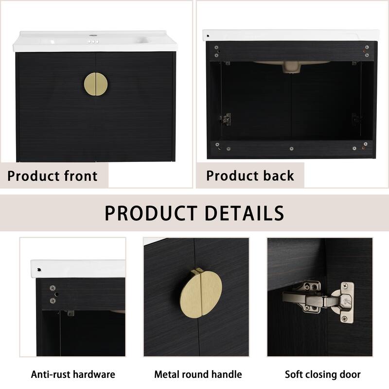 GDFStudio - Emerson Stylish Wall-Mounted Bathroom Vanity with Soft-Close Doors and Ceramic Sink