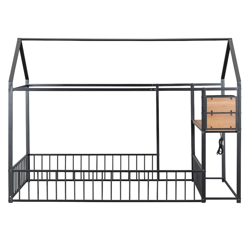 Montessori House Bed Playhouse Bed with Desk, Power Outlets