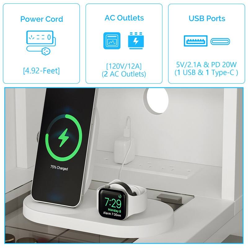 Particle Board, Melamine Veneer, 2 Drawers and 1 Door, Glass Desktop, Barn Door Style Dressing Table - N/A