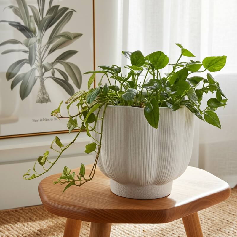 Stoneware Scallop Shaped Planters Decorative Containers (Set of 2) - 8" x 8" x 8"