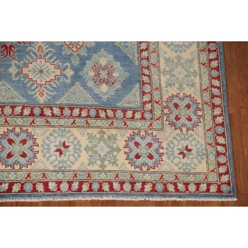 Blue Geometric Kazak Oriental Area Rug Handmade Wool Carpet - 9'2" x 12'4"