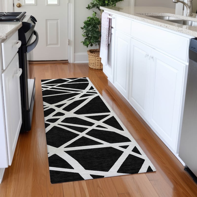 Premium Washable Super Soft Contemporary Harvey Mayfield Rug - Black - 2'3" x 7'6"
