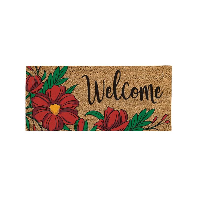 Spring Floral Welcome Flocked Sassafras Coir Switch Mat