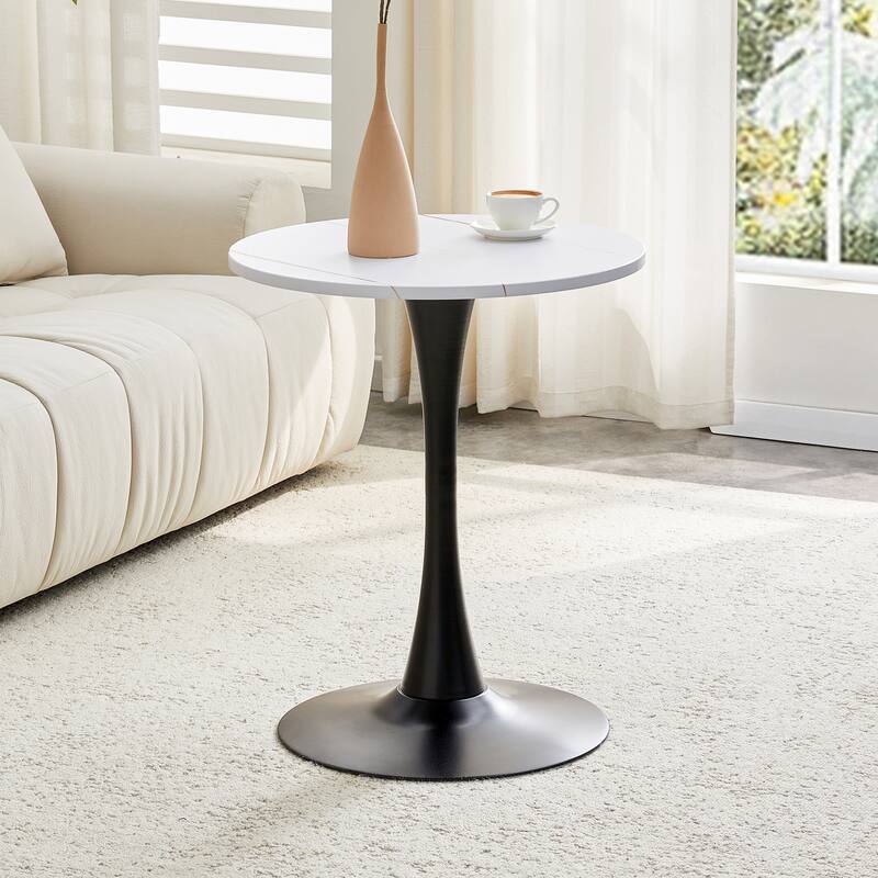 Round Thickened Table Top Coffee Table, Metal Pedestal Side Table Modern Bistro Table
