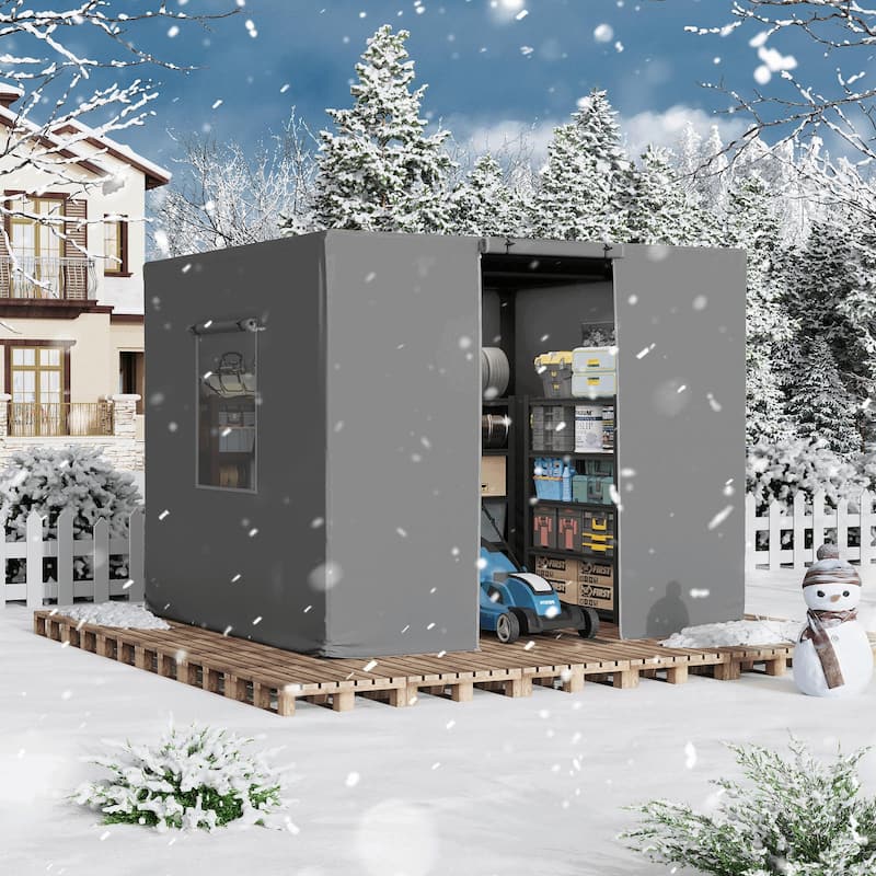 EROMMY Waterproof Pergola Winter Cover with Sidewalls, Mesh Windows and Roll-Up Door, All-Season Weather Enclosure