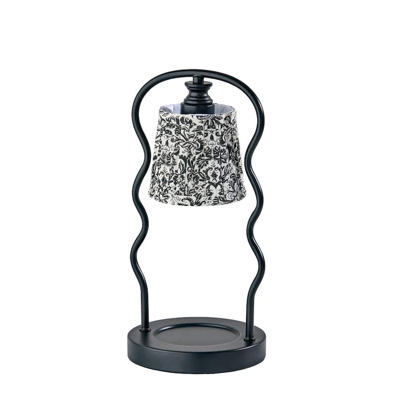 Twirl Candlewarmer Lamp with Timer - Dimmable Wax Melt Heater, 3 Lighting Modes & Auto Shutoff - White/Black Printed Fabric