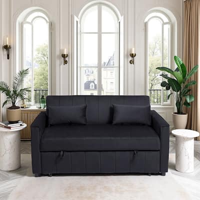 55.91" Velvet 4-Seater Sleeper Sofa with Storage & Adjustable Backrest