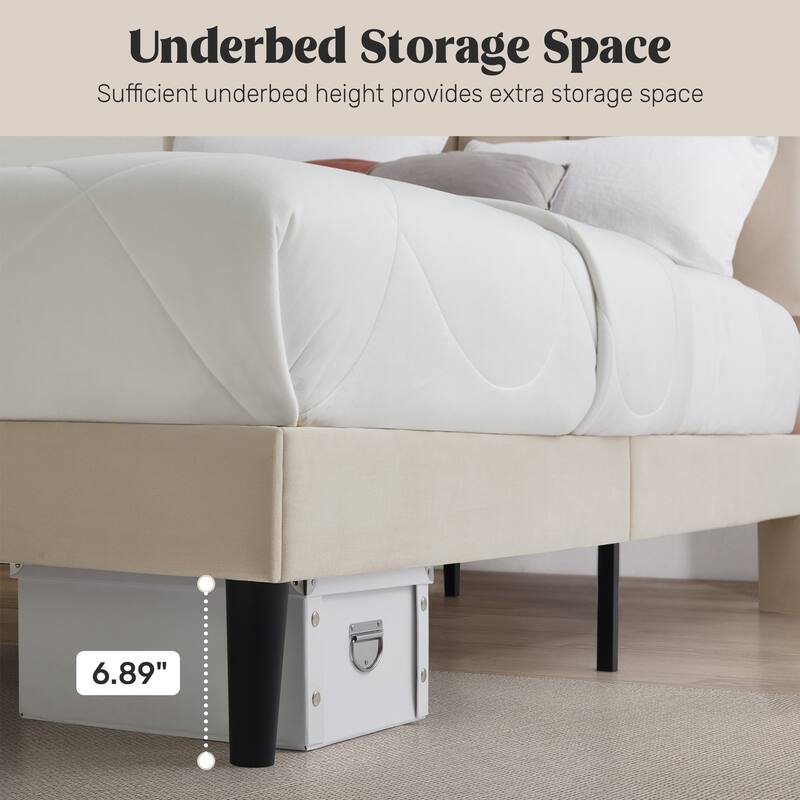 Upholstered Platform Bed Frame with Vertical Stripe Headboard