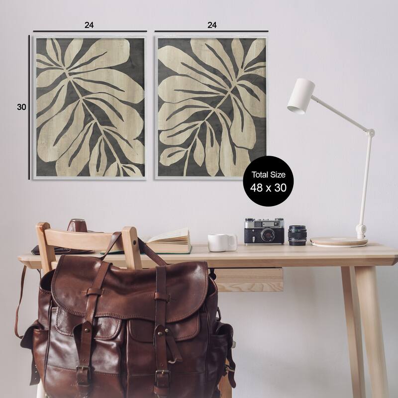 Stupell Rustic Curved Leaves Framed Giclee Art Design By June Erica Vess (Set of 2)