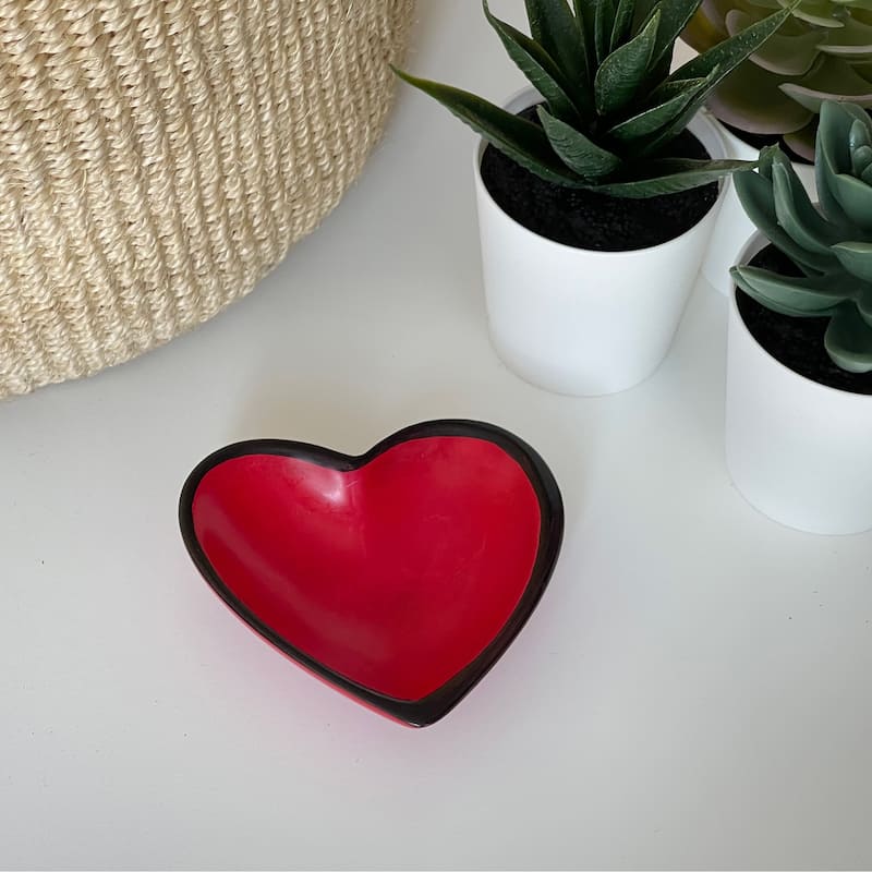 Handmade Small Soapstone Heart Trinket Dishes, Set of 3 (Kenya)