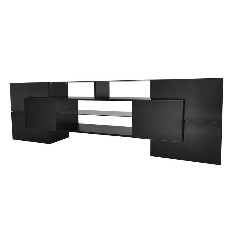 Unique Shape TV Stand with 2 Illuminated Glass Shelves