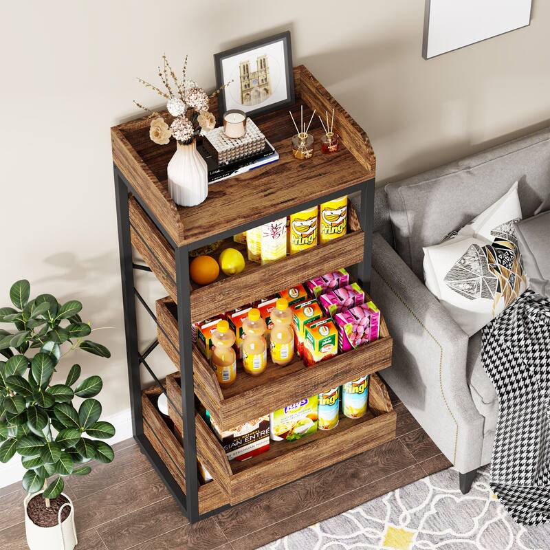 5-Tier Freestanding Wood Fruit Basket Stand, Vegetable and Fruit Storage Retail Display Rack Stand