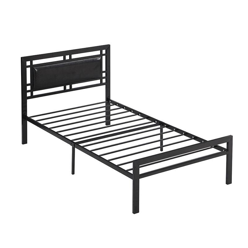 Black Modern Style Sturdy System Metal Bed with Headboard and Footboard for Bedroom