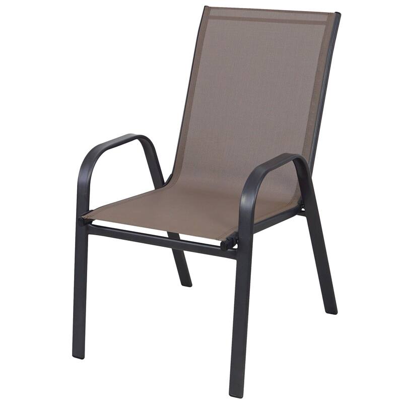 BTEXPERT Indoor Outdoor 3 - Set of Three Brown Restaurant Flexible Sling Stack Chairs, Patio Metal Frame Chair