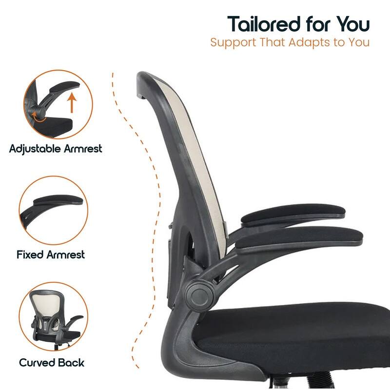 Newton Modern Mid-Back Mesh Office Chair with Flip-Up Arms, Adjustable Height, Tilt Lock, Swivel Wheels Desk Chair