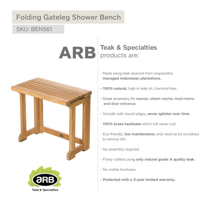 Teak Shower Bench Folding Gateleg 20" (51 cm)