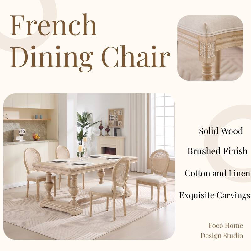 French Country Wire Drawing & Carving Techniques Dining Chairs with Backrest (Set of 2)