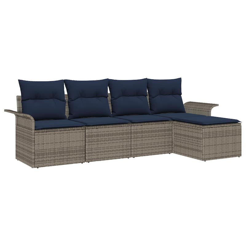 vidaXL 5/6-Seater Garden Sofa with Cushions Black/Brown/Grey Poly Rattan - 24.4 x 98.8 x 27.2