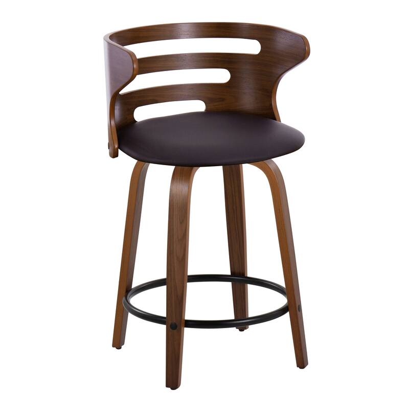 Carson Carrington Cranagh 24" Upholstered Counter Stools (Set of 2) - Brown Faux Leather/Walnut/Black