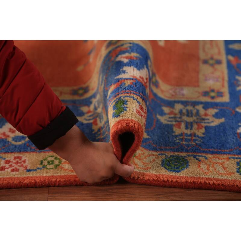 Floral Heriz Serapi Indian Area Rug Hand-Knotted Wool Carpet - 7'11"x 9'11"