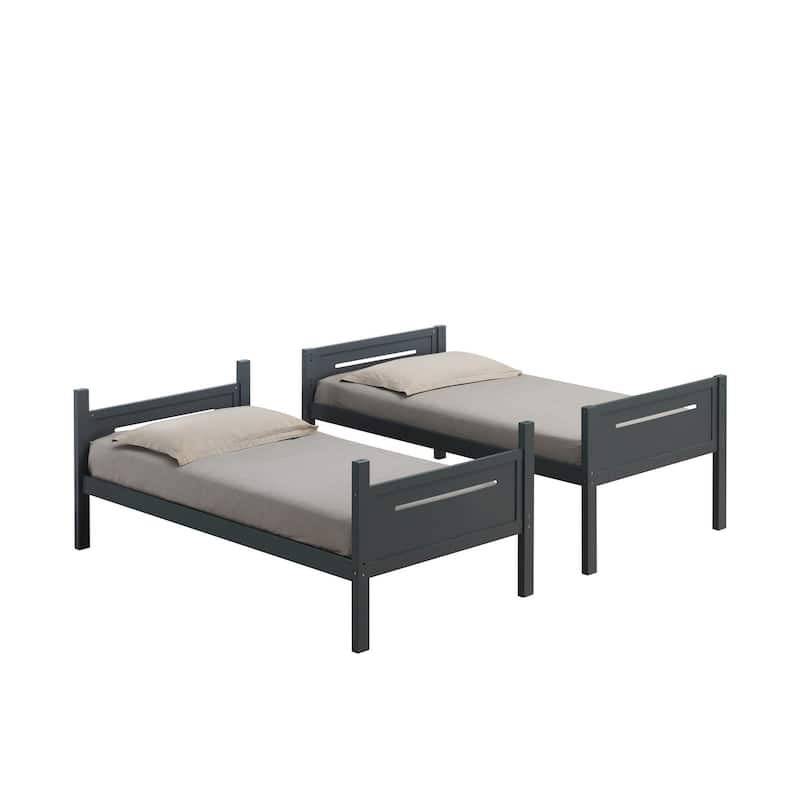 Amey Wood Twin Bunk Bed with Angled Ladder, Guardrail, Slat Kit, Gray