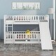 preview thumbnail 1 of 29, Twin Over Twin Low Bunk Bed, Open-row Floor Bed with Fence and Small Door, Bunk Bed Frame with Ladder and Convertible Slide White - Twin