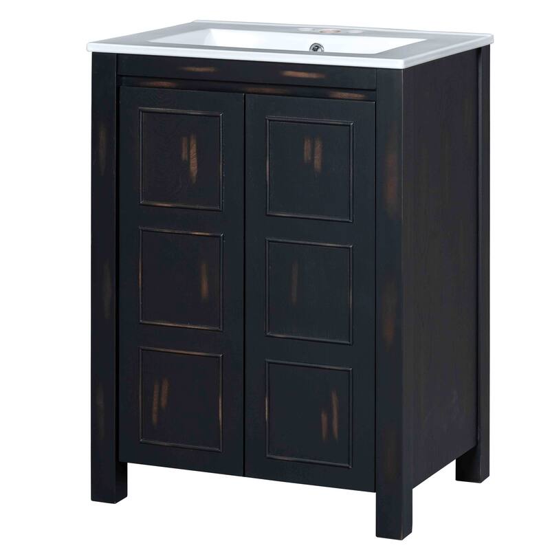 Retro 48" Bathroom Vanity Combo with Double Vanities (separate), Double Ceramic Sinks Bathroom Cabinet, Soft Close Doors