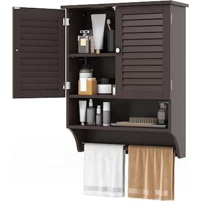 Bathroom Wall Mounted Medicine Cabinet w/ Towel Bar & Louvered Doors