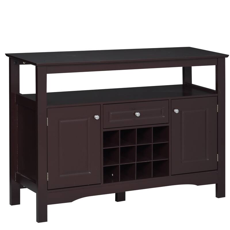 Espresso Bar Cabinet Kitchen Sideboard Kitchen Island Wine Cabinet Buffet Cabinet with Drawer and 12-bottle Wine Rack
