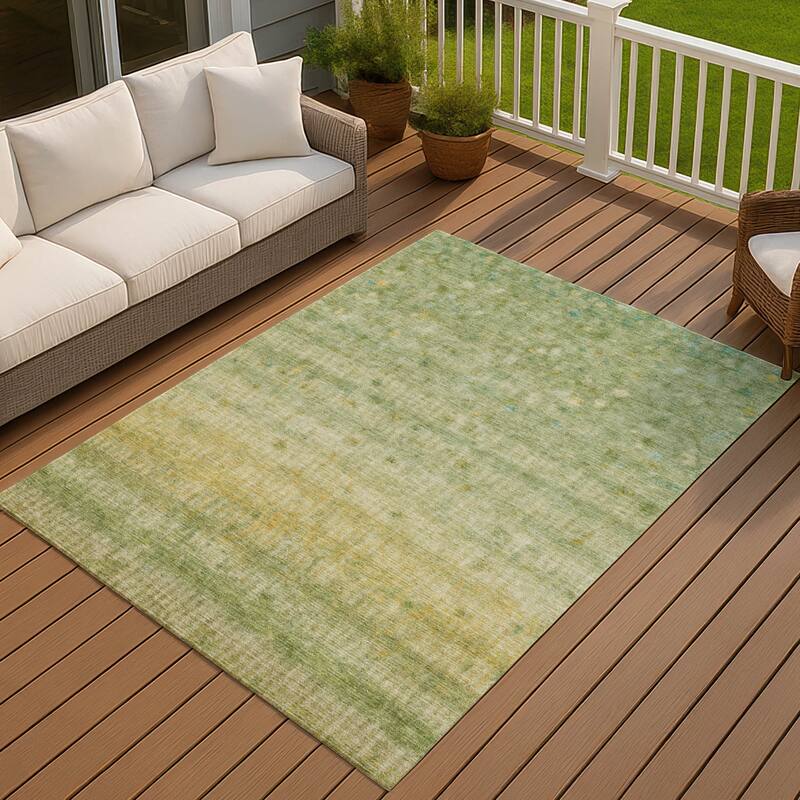 Machine Washable Indoor/ Outdoor Ombre Stripes Chantille Rug - Sage - 3' x 5'