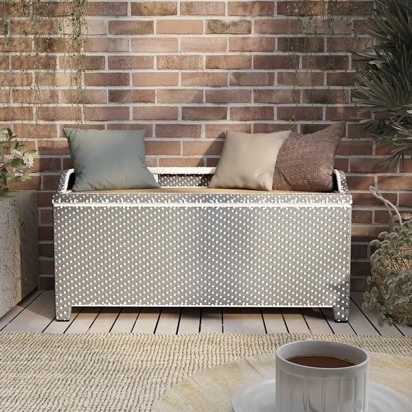 slide 2 of 13, Courtnie Beach Aluminum Outdoor Poolside Storage Bench by Furniture of America Grey