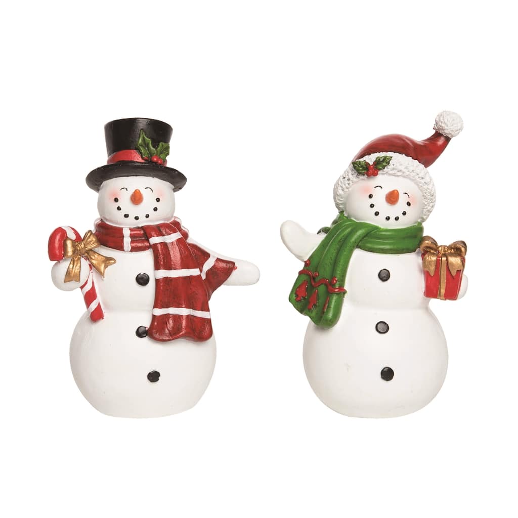 Transpac Christmas Resin Vintage Snowman Figurine Set of 2 Christmas Home Decorations