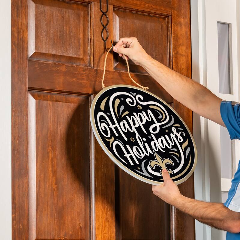 New Orelans Saints 18" x 18" Happy Holidays Door Décor Wall Sign - 18" x 18"
